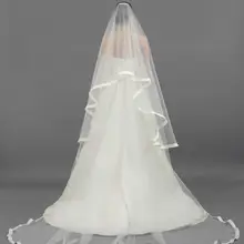 Модный двойной слой Свадебные вуали длинные шампель ленты Edge2.54cm Элегантные Простые Свадебные вуали tulle3.5метров