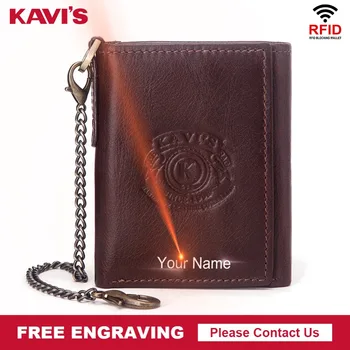 

KAVIS Rfid High Quality Leather Free Engraving Crazy Horse Leather Male Portomonee Wallet Men Small Walet Short Coin Purse