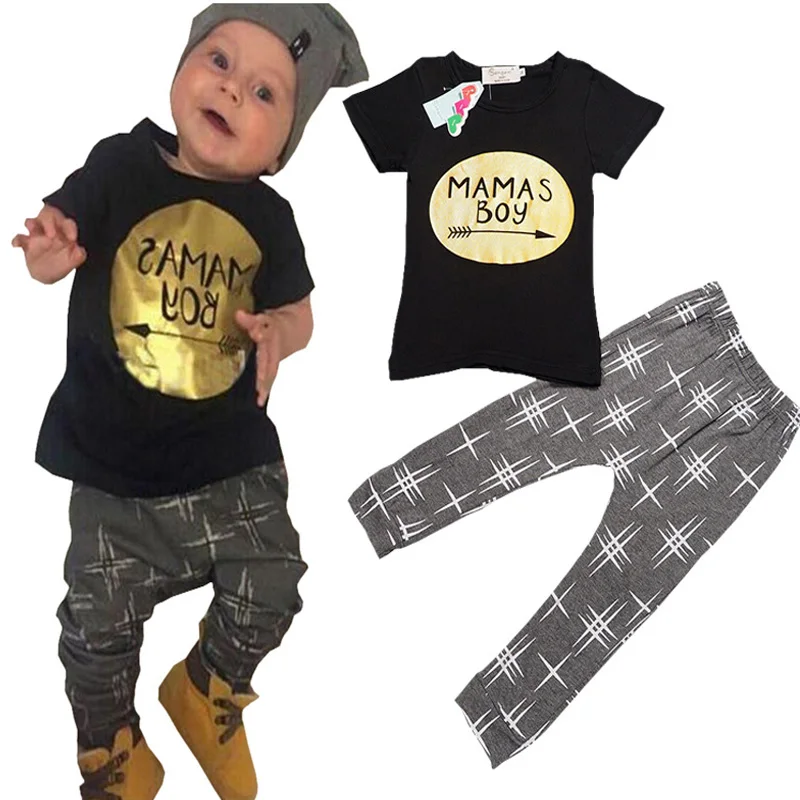 

New Spring Summer Baby Boy Clothes Cotton 2 PCS letters T-shirt+pants Infant Toddler Kids Clothing Newborn Baby