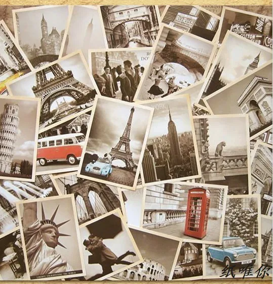 

32 pcs Architecture in Europe Cards Collector Retro Nostalgia Postcards Cartoon card Carte Postale Office School Supplies