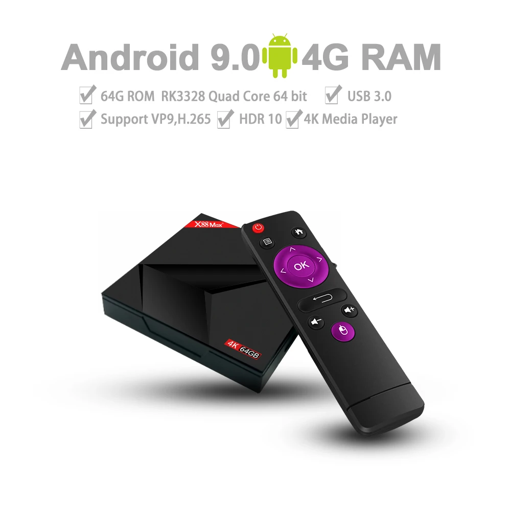 X88 MAX + Android 9,0 Smart Android tv Box RK3328 четырехъядерный 64 бит 4 ГБ/64 Гб смарт 4K телеприставка VP9 H.265 HDR10 2,4G 5G WiFi BT4.0 USB3.0 type-c HD для дисплея медиаплеера экран