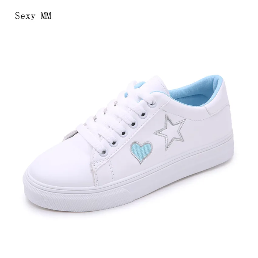 

PU Leather Flats Women Trainers Breathable Lace-Up Shoes Woman Casual Skate Walking Flat Shoes Zapatillas Mujer