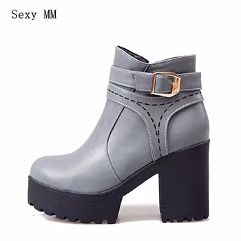 

Spring Autumn Platform Women Ankle Boots Square Med High Heel Woman Short Boots botas High Quality Plus Size 34 - 40 41 42 43