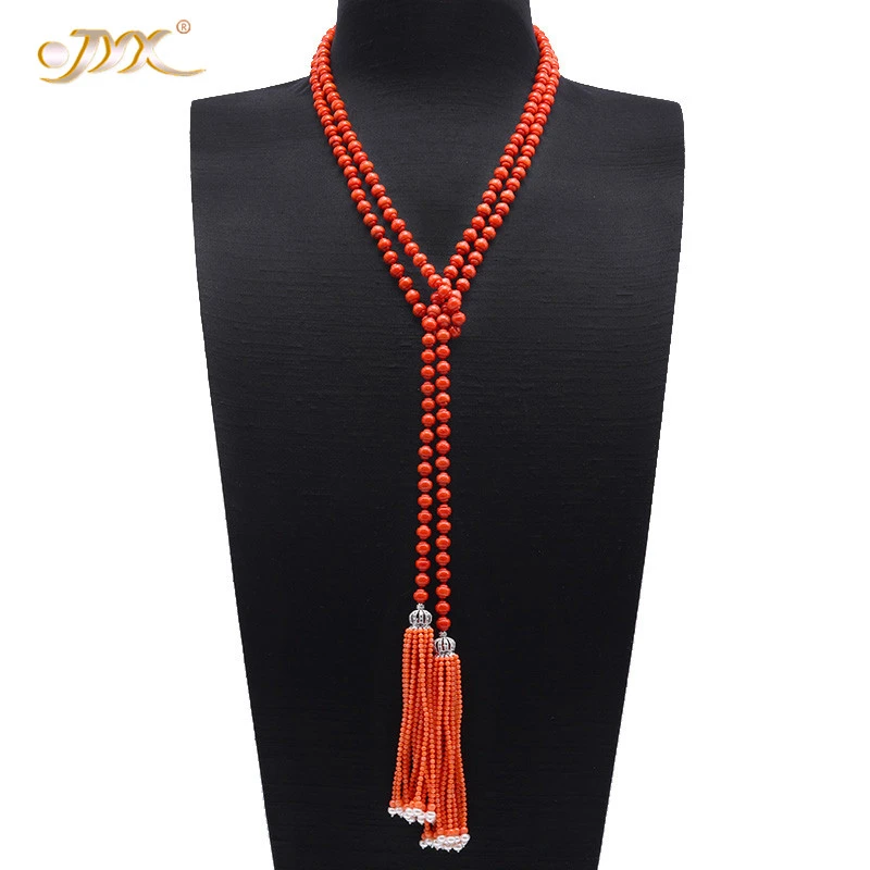 2019 nuevo elegante borla coral collares Mar Rojo Coral Opera collar mujeres collares largos Año regalo|Collares| - AliExpress