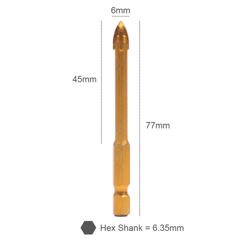 6 мм Титан Керамика плитка Мрамор Стекло сверло крест копье голову 1/4 "Шестигранным хвостовиком