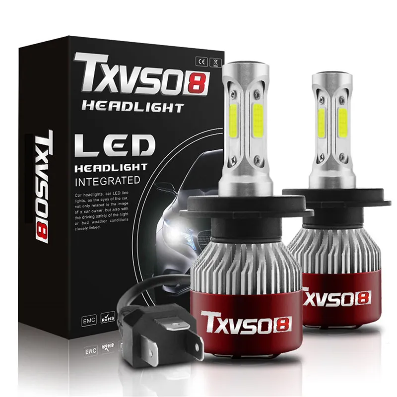 

kongyide Car Light T8R H4 LED Headlight 6000K 144W 14400LM 4-Side Kit Low Beam Bulbs High Power 360 degree 9V-32V m29