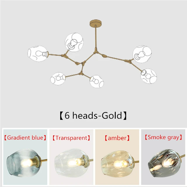 Vintage Multi Head E27 Ceiling Light Creative Molecular Style Glass Ceiling Lamp For Living Room Home Decro Apartment Cafe Bar - Цвет корпуса: 6-Gold