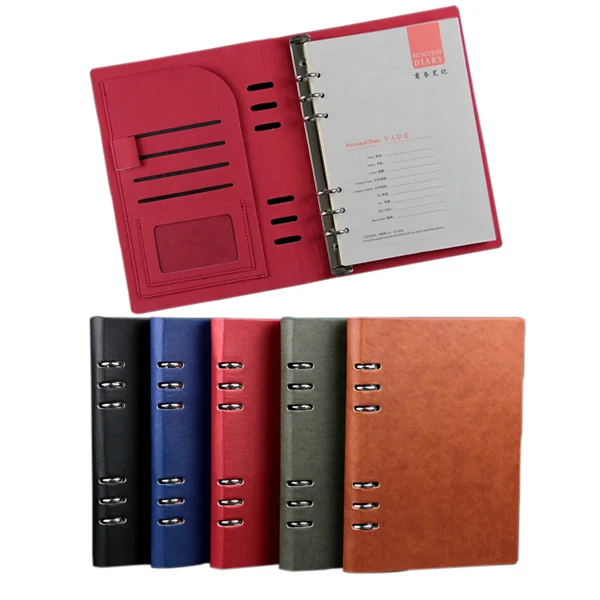 multifunctional spiral PU leather notebook with card pockets a5 ring