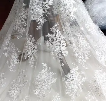 

New!2 Meters Embroidered Wedding Lace Fabric with Cording Bridal Gown Lace 2016 High End Fine Workmanship Tulle Sequin Lace Mesh