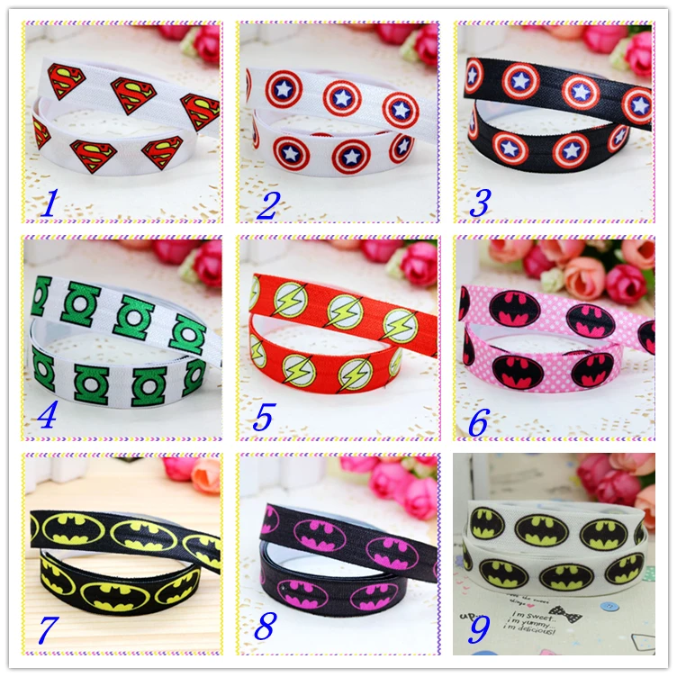

5/8'' Free shipping Fold Elastic FOE hero printed headband headwear hairband diy decoration wholesale OEM S134