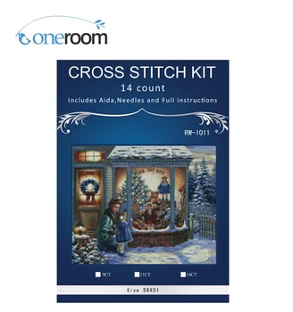 

59*5CM Christmas night home Decor counted 4ct white canvas similar DMC Cross Stitch kits4CT Set DIY embroidery3thth3th