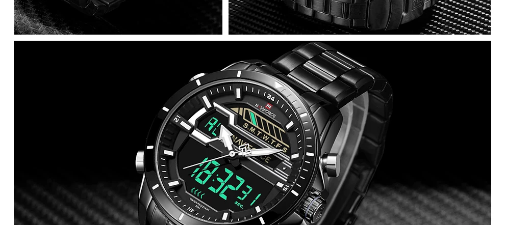 Топ Элитный бренд NAVIFORCE Для мужчин спортивные часы Для мужчин кварцевые цифровой светодиодный часы Мужской полный Сталь военный Водонепроницаемый наручные часы