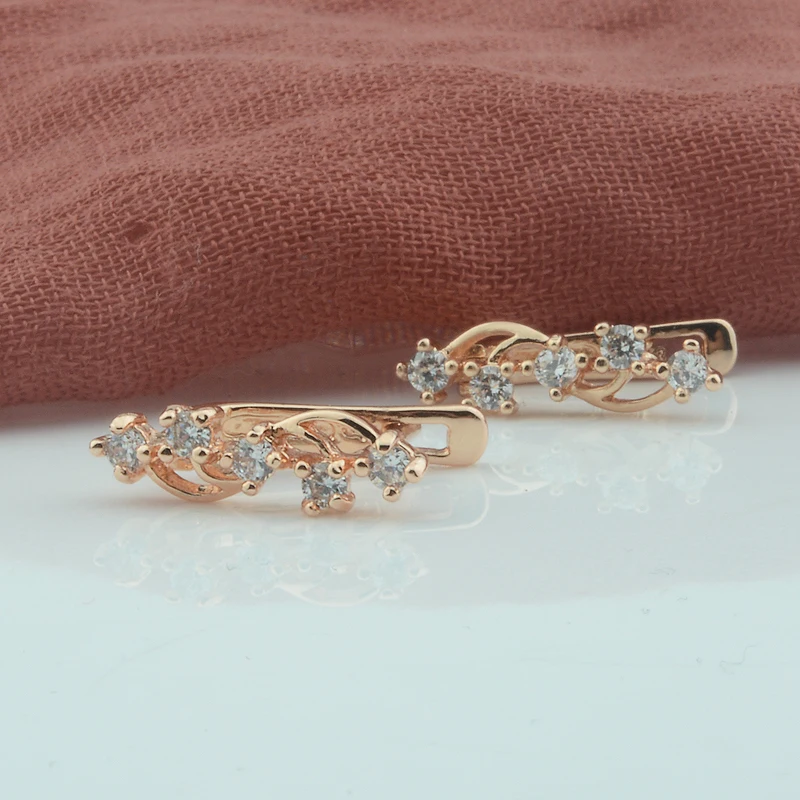 

FJ Chic Women 585 Rose Gold Color Multi White Crystal Twisted Drop Earrings