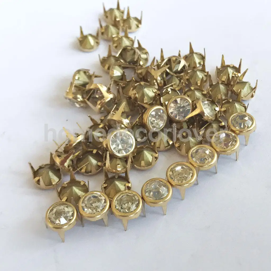 50Pcs Clawed Rhinestone Studs Punk Spikes Studs Flat  Cone Decorative Rivets DIY Set For Clothes Clothing Bag Shoes Leather