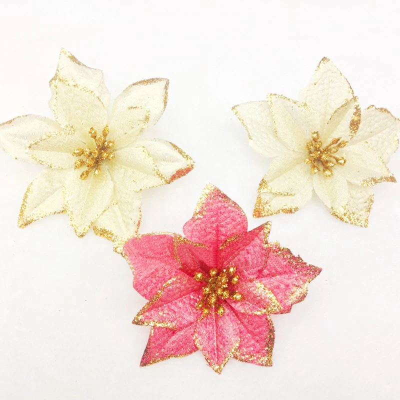 8pcs Nou 13cm Flori Artificiale De Crăciun Decoruri De Aur De
