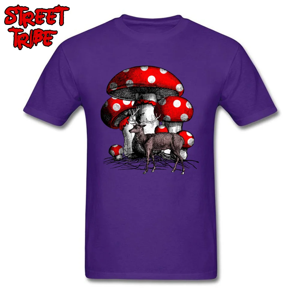 Coupons Mens T Shirts Deer and the Giant Mushroom Simple Style T Shirt 100% Cotton Short Sleeve cosie Tee-Shirts Round Neck Deer and the Giant Mushroom purple