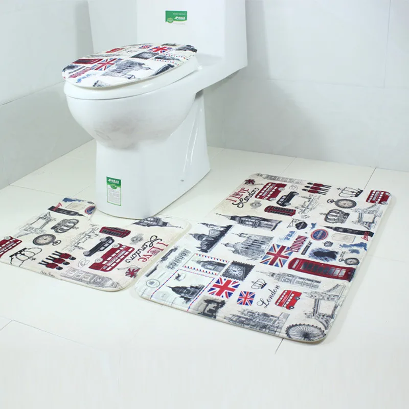 Flannel+sponge+PVC bottom Bathroom Toilet Mats non slip floor mat Three