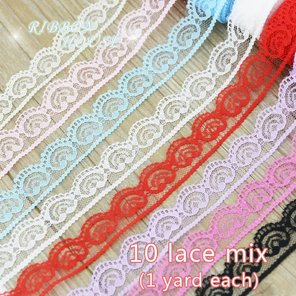 （10 lace/lot）white lace fabric Webbing Decoration Lovely gift packing Material ribbons mix - Color: 10 lace mix(1)