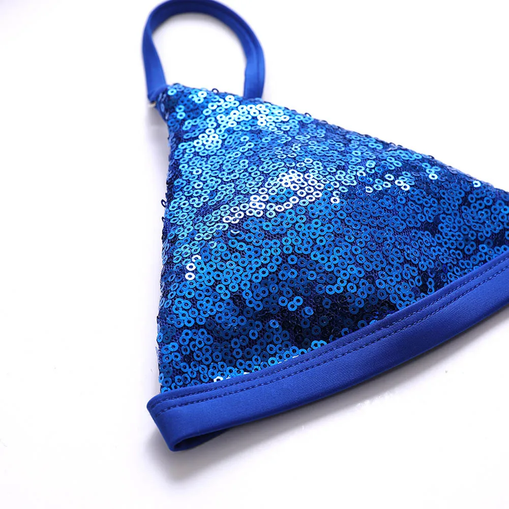 

High Quality Women Split Swimwear Set Solid Color Sequins Bikini Briefs Swimsuits for Summer NCM99
