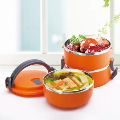 

Fashion Durable Round Shape Portable Food Container three layers Thermal Lunch Box Bento Food Picnic Container 15*21cm