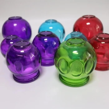 

5pcs 5 sizes thickened colorful glass vacuum Cup Traditional Chinese cupping Household Extra Strong Glass fire Cupping therapy