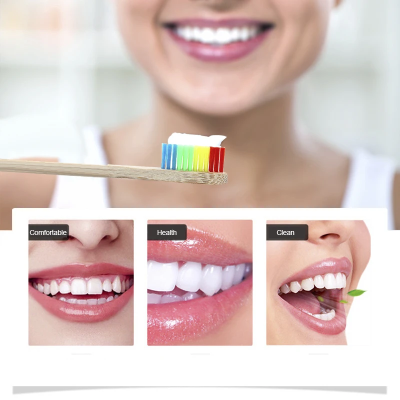 

1pc Toothbrush Colorful Head Bamboo Environment Wooden Rainbow Bamboo Toothbrush Oral Care Soft Bristle Toothbrush
