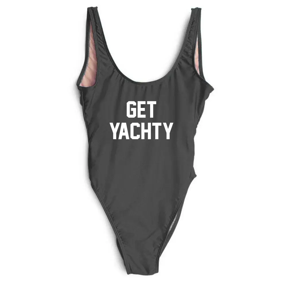 Женский Цельный боди купальный костюм Летний Пляжный с надписью Get YACHTY 2019 | Спорт