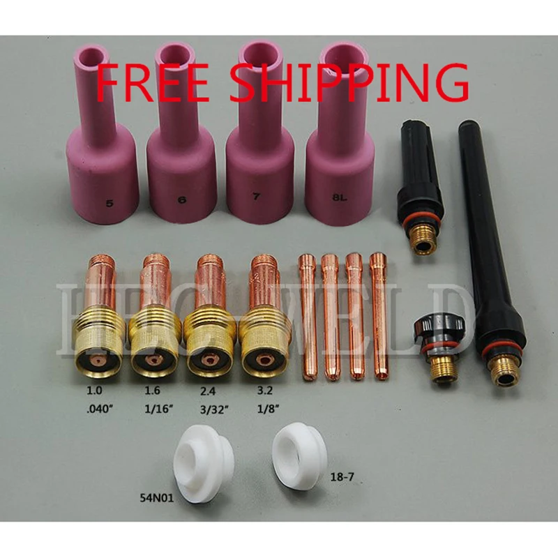 FREE SHIPPING 17PCS TIG Gas Lens KIT Nozzle,TIG Back Caps Fit TIG