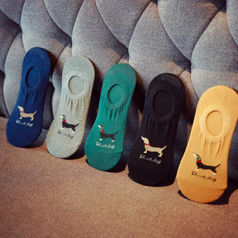 

Hot Boat Socks Invisible Non-slip Printed Ankle Socks Cotton Summer Men Breathable Silicone Male Dog Socks