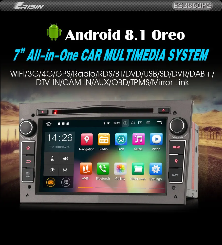 Best Erisin ES3860PG  7" HD Android 8.1 Quad core 2G RAM Car DVD PX30 DAB+ GPS Sat for Opel Vauxhall Vextra Astra Corsa 6