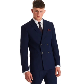

Double-Breasted Mens Suits Navy Blue Groomsmen Peak Lapel Groom Tuxedos Wedding Best Man Suit (Jacket+Pants+Tie+Girdle) B629