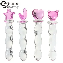 Black Wolf Female Crystal Penis Anal Plug Masturbation Transparent Glass Stick Love Backyard Anal Sex Appeal Sex Products