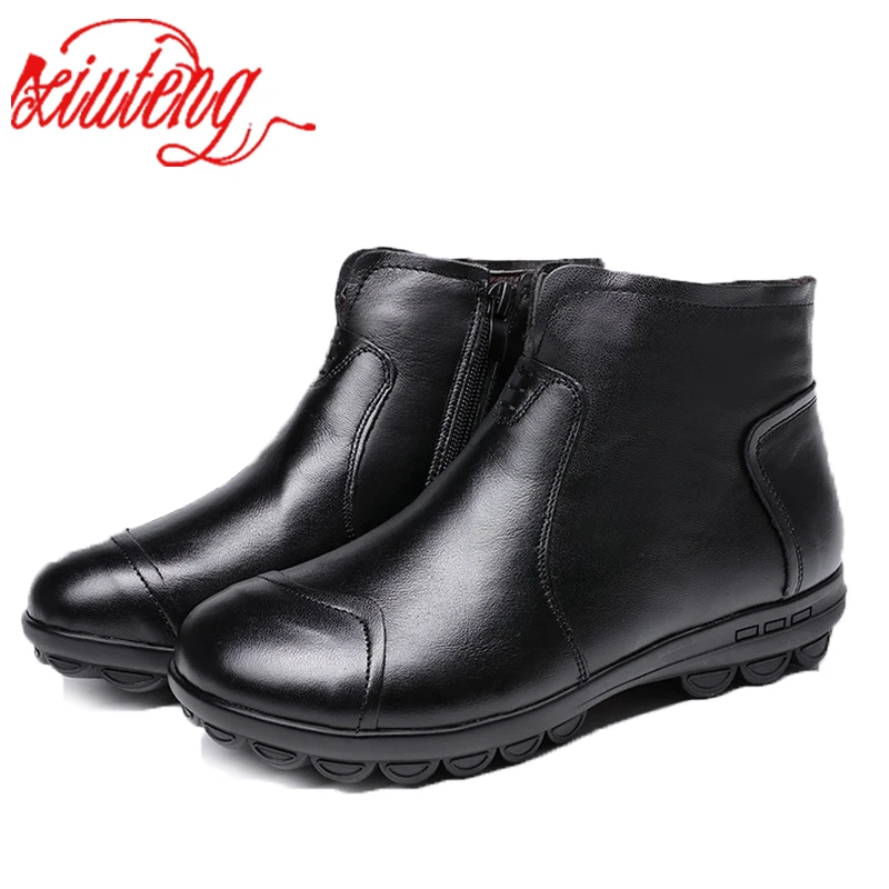 

Xiuteng Winter Shoes Women Flats Ankle Boots Woman Fashion Genuine Leather Wedges Boots Mother Casual Non-slip Warm Snow Boots