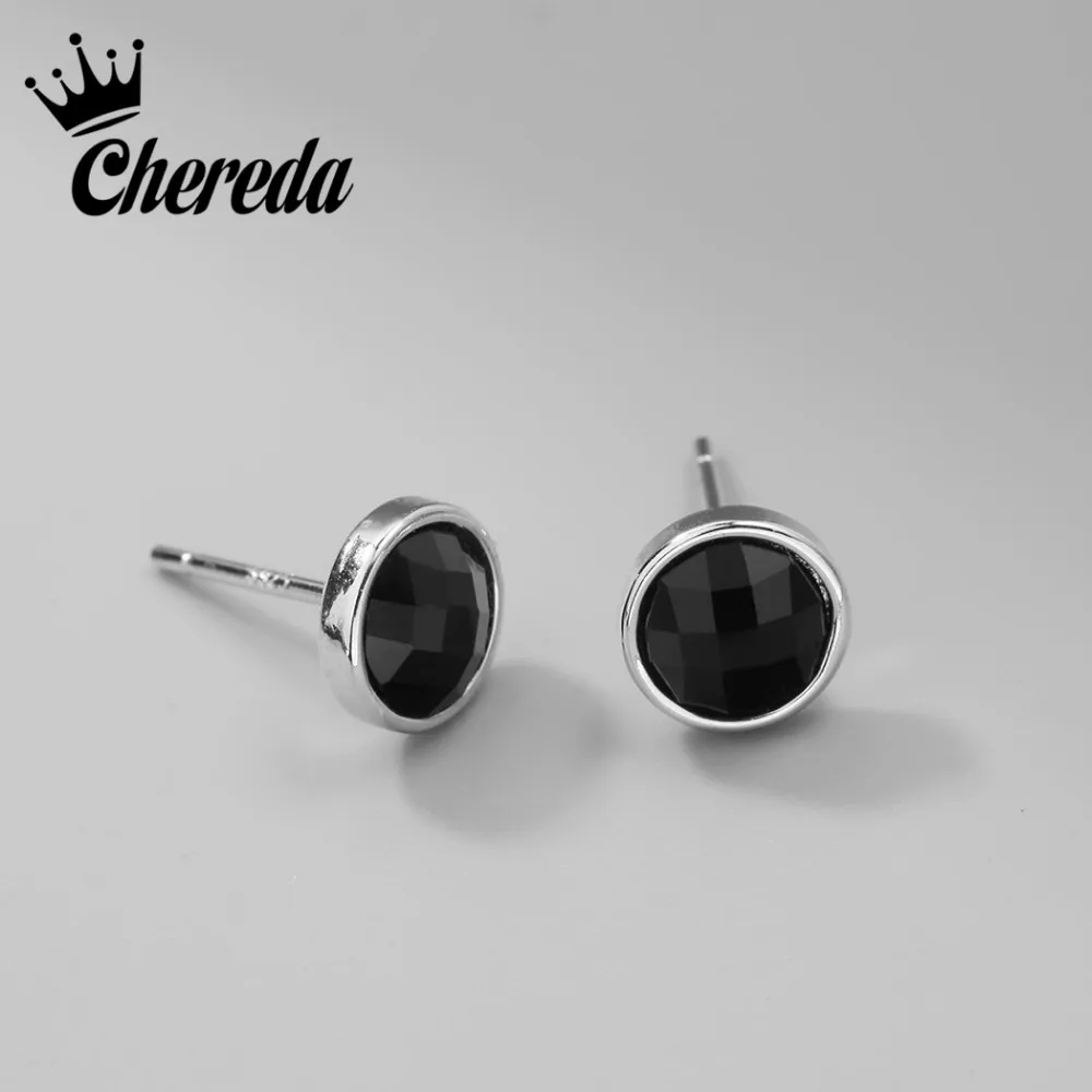 Chereda серьги-гвоздики для женщин, черные круглые винтажные хип-хоп хрустальные стразы, ювелирные изделия для ушей