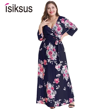 

Isiksus Sexy Floral Long Dresses Casual For Women 2018 Summer Autumn Ladies Elegant Full Sleeve Vestidos Plus Size 4XL DR112