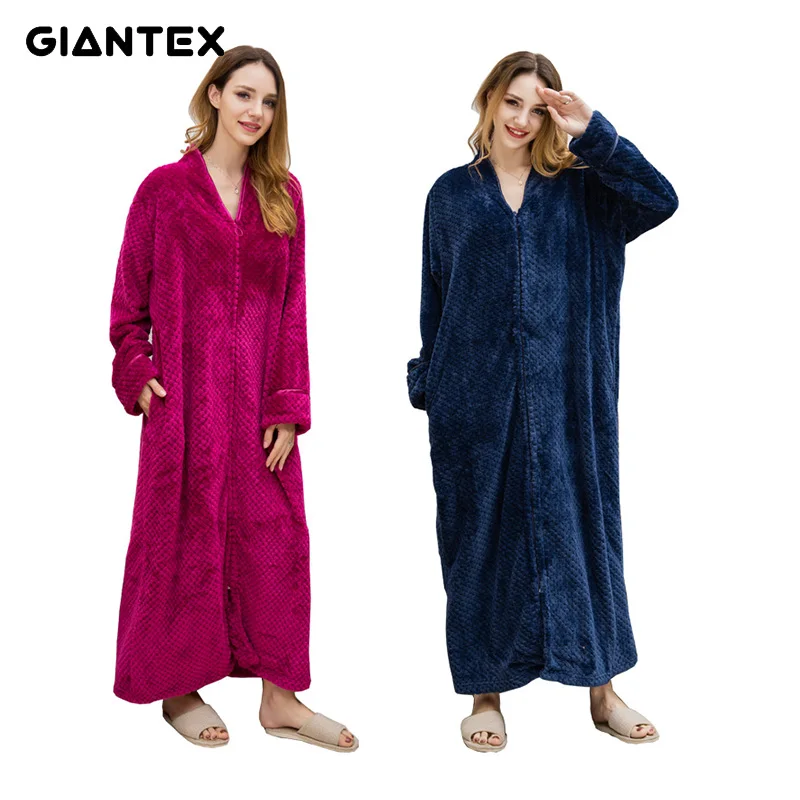 Buy GIANTEX Women Zipper Bath Robe Bathrobe Coral