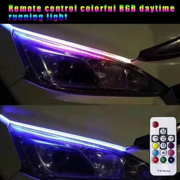 

Hot 2Pcs RGB LED Light Strips for Headlight DRL Turning Light with Remote Control JLD