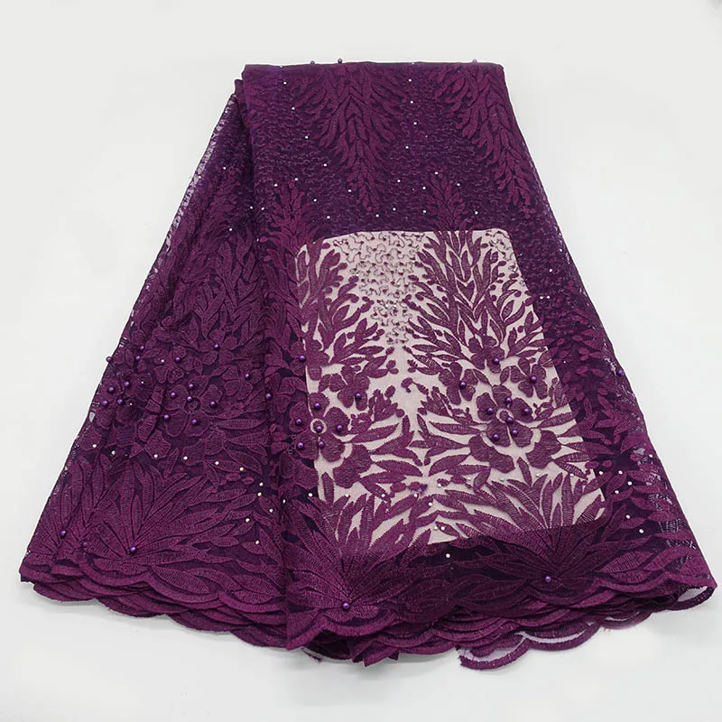 Темно-фиолетовые нигерийские кружевные ткани французские марлевые кружевные ткани из бисера высококачественные африканские кружевные ткани хорошо продаются - Цвет: As Pictures 5