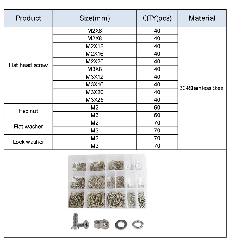 M2 M3 машина с плоской головкой крестовые метрические потайные винтовые гайки плоский замок комплект шайб в ассортименте 304 нержавеющая сталь, 800 шт
