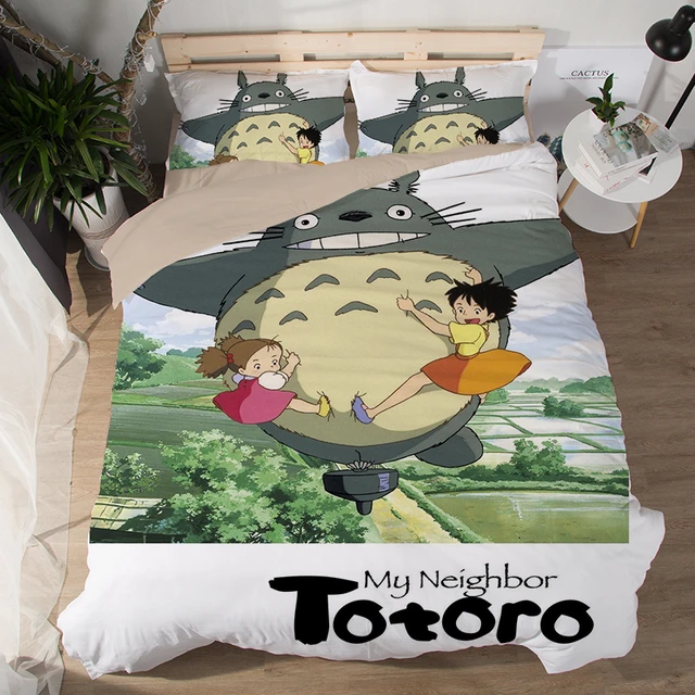 Juego de ropa de cama con estampado de insignia del de Totoro, juego de funda