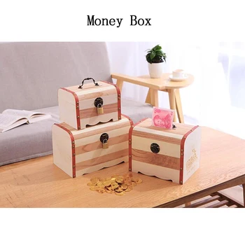 

2019 Creative Wooden Piggy Bank Vintage Money Box With Lock Cute Boxes Coin Money Saving Box Money box Gifts for kid children