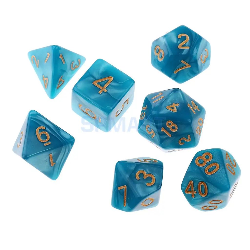 14 pieces Polyhedral Dice D20 D12 D10 D8 D6 D4 16mm for Dungeons and Dragons DND Dice MTG RPG Blue Green