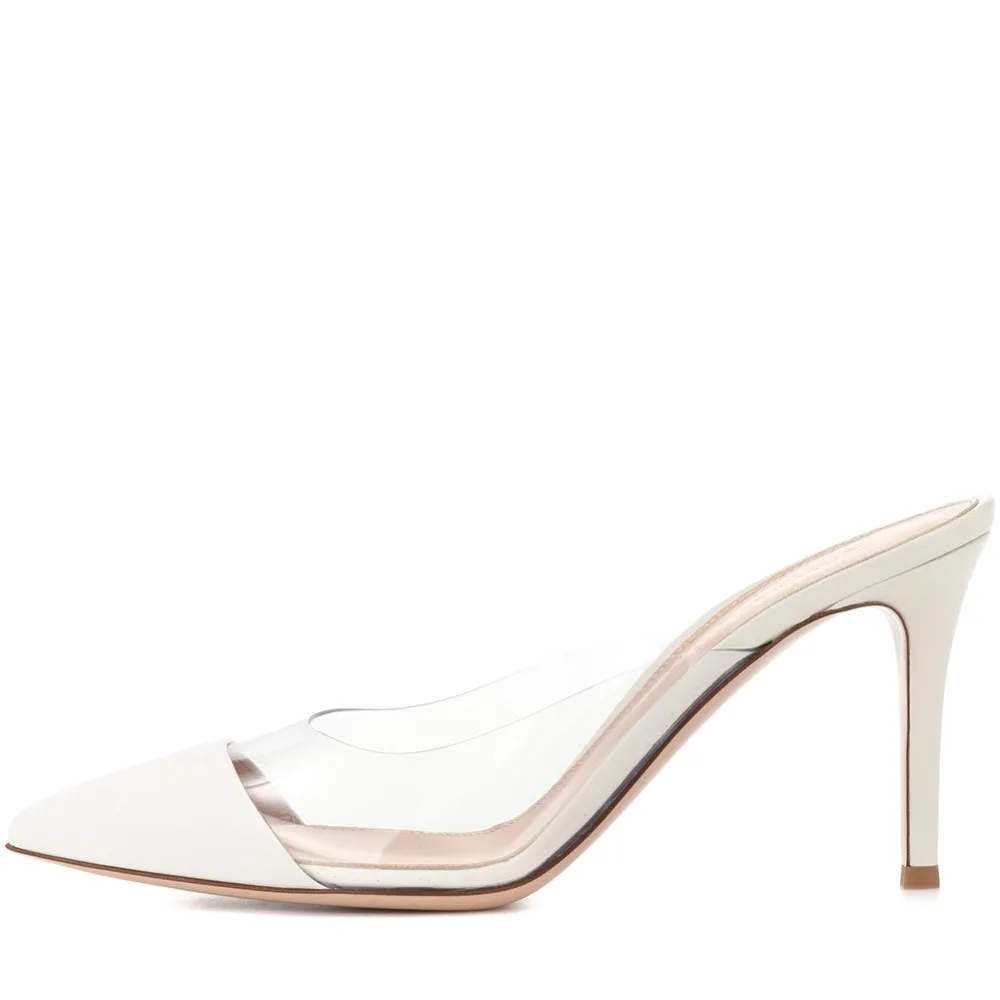white stiletto mules