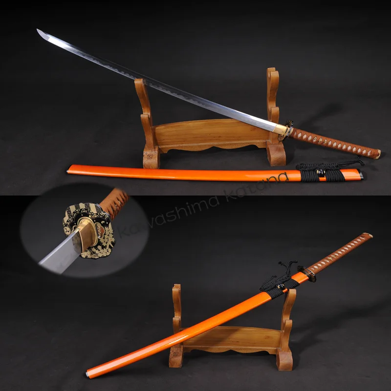 Free Shipping Full Handmade Folded Steel Clay Tempered Orange Samurai