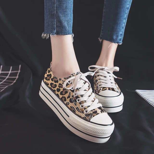 US $18.90 Women Leopard Shoes Platform high heel Canvas vulcanized sneakers New Arrival Women Flat Jogging Br
