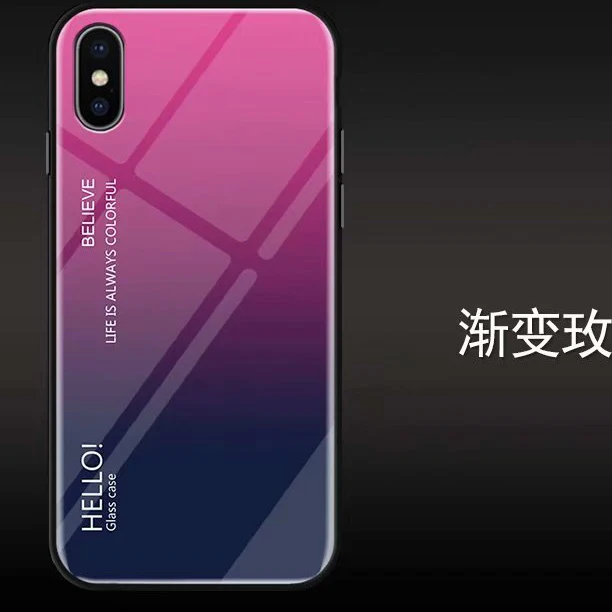 

For Apple iphone XS XR Case Luxury Hard Tempered Glass Fashion Gradient Protective Back Cover case For iphone xs max phone shell