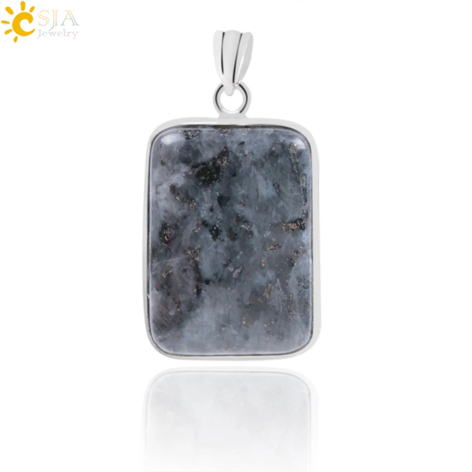 CSJA Rechteck Natürliche Edelstein Stein Halsketten Anhänger für Herren Reiki Healing Spektrolith Labradorit Schwarz Onyx Perlen Schmuck F050|pendant for men|gem stone necklacestone necklace - AliExpress