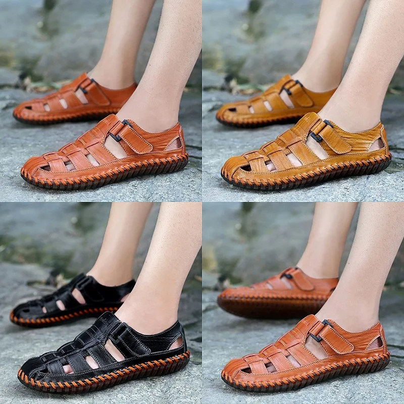 

Genuine Leather Men Shoes Summer Beach New Sandals Men Fashion Slippers Outdoor Sneakers Breathable Causal Shoes Big Size 38-48