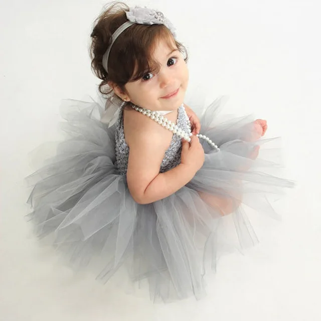 

Cute Baby Dress Infant Girls Crochet 1Layer Tulle Tutu Dress Strap Dress with 4" Daisy Flower Newborn Birthday Party Dress 1Pcs