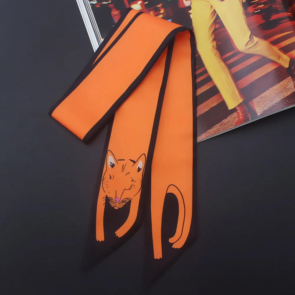 2018 New Design  Animal panda tiger dog  rabbit Silk Scarf Women Brand Scarf Handle Bag Ribbons headband Handle Bag wholesale 5
